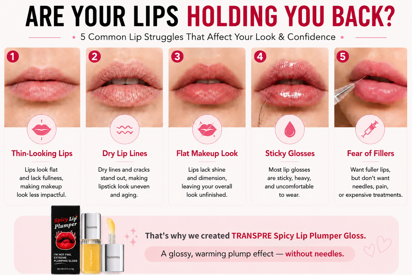 🔥LAST DAY 50% OFF💋Transpre Spicy Lip Plumper - Fuller-Looking Lip Plumper Gloss
